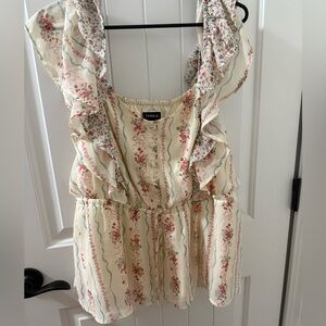 Torrid Cream Floral Ruffle Blouse